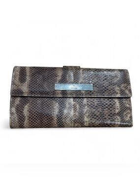 Authentic Gucci Genuine Snakeskin Vintage Neutral Envolope Brown Clutch Wallet